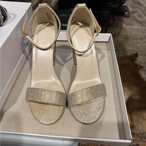 Elegant Gold Rhinestone Ankle-Strap Sandals - Women